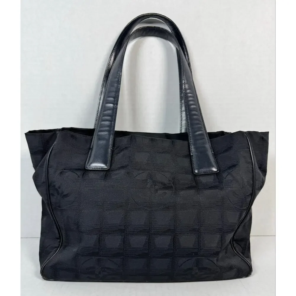 Chanel New Travel Line Tote Black Jacquard CC Shoulder Bag